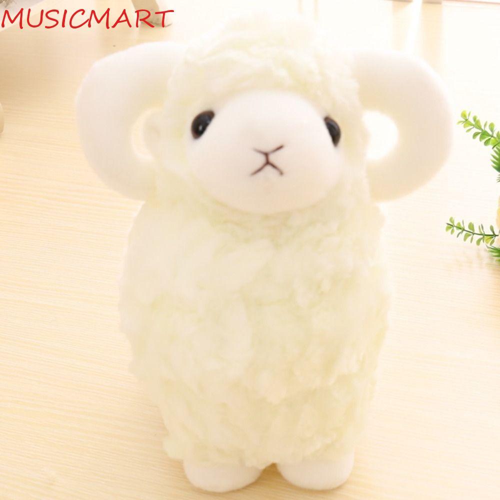 MUSICMART Baby Goat Plush ตุ๊กตา, Fluffy Big Horns แกะ Plush ของเล่น, Plushie แกะตุ๊กตาของเล่นตุ๊กตานุ่มน่ารักเด็กแพะพวงกุญแจของขวัญวันวาเลนไทน์