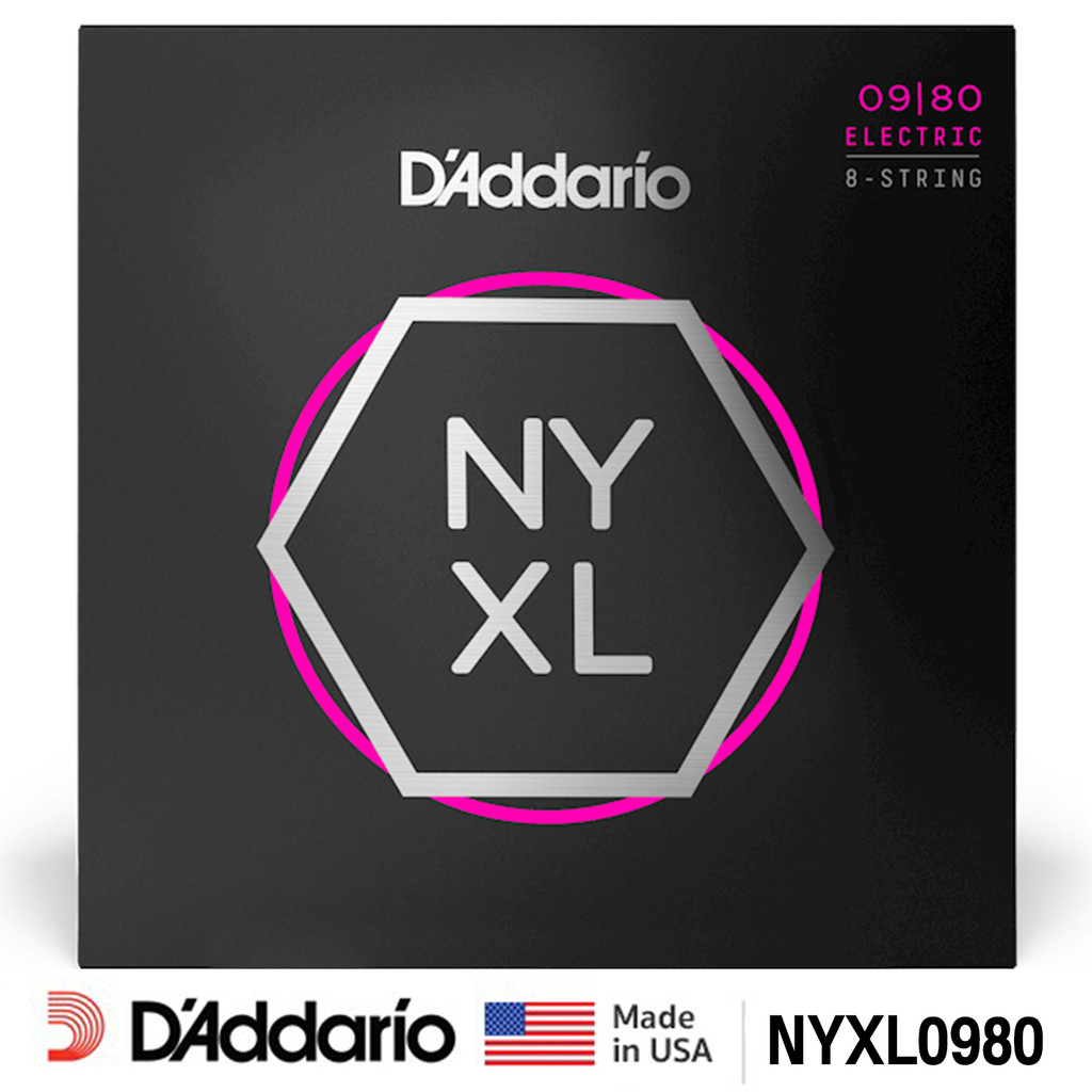 D'Addario® NYXL0980 สายกีตาร์ไฟฟ้า 8 สาย เบอร์ 9 วัสดุนิกเกิล ซีรีย์ NYXL ของแท้ 100% (Super Light 8-Strings, 9 - 80) **