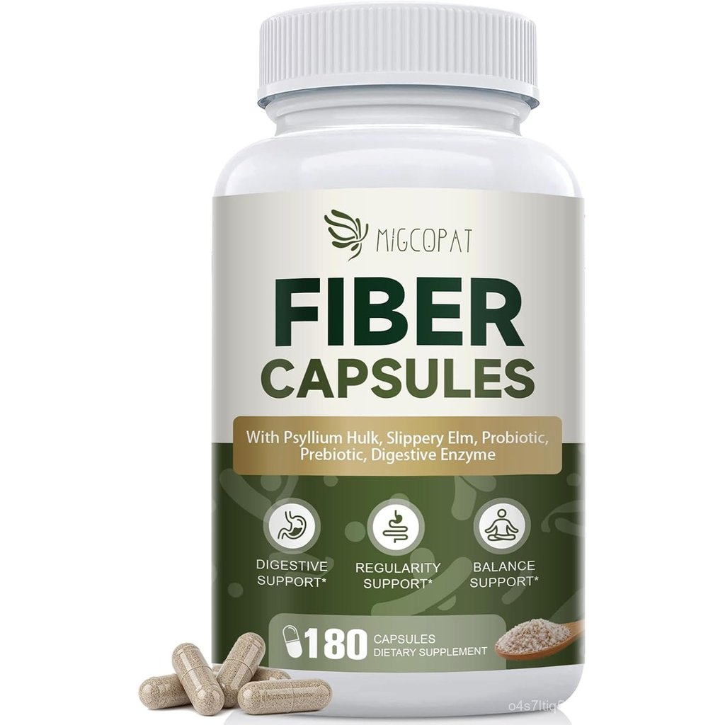Migcoapat Fiber Capsules with Psyllium Husk, Fiber Supplement with Prebiotic Probiotic & Digestive E