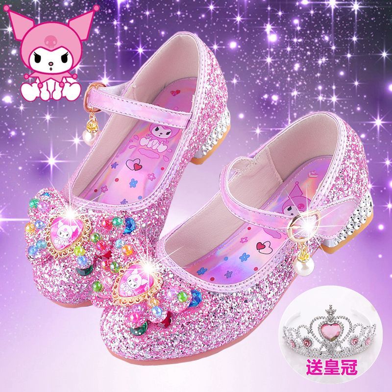 Purple Kuromi Girls High Heel Crystal Shoes Soft Sole