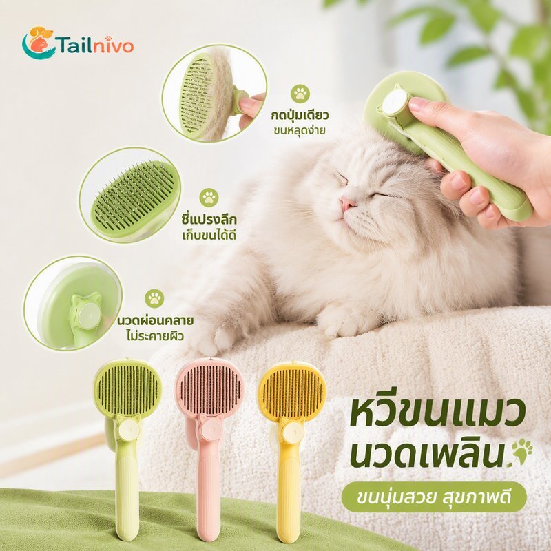 สัตว์เลี้ยงกรูมมิ่งแปรงตัวเองทําความสะอาดปุ่มกด140องศาขนแปรงนวดล้างง่ายสุนัขแมว