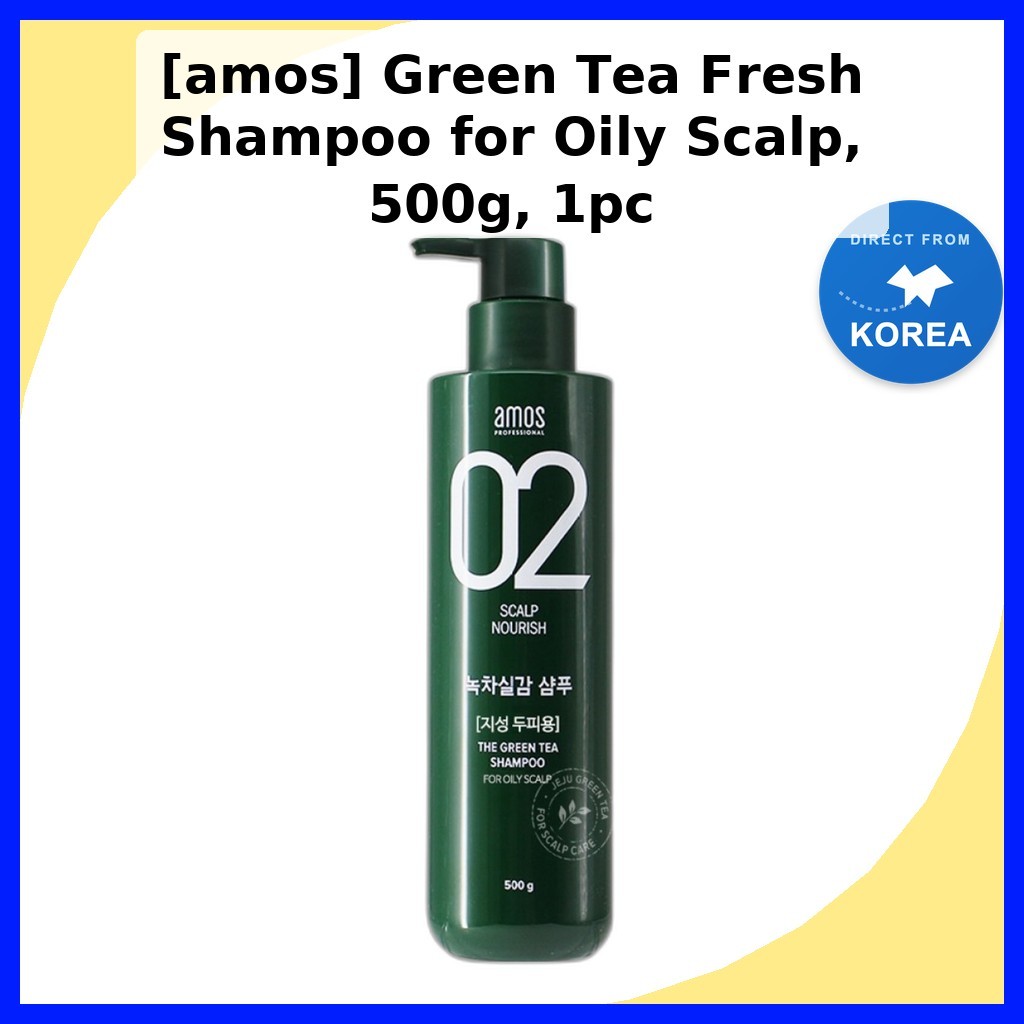 [amos] Green Tea Fresh Shampoo for Oily Scalp, 500g, 1 ชิ้น / แชมพูเกาหลีสําหรับหนังศีรษะมัน / Clean