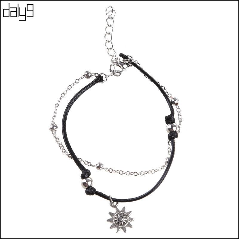 Dal เริ่มต้นข้อเท้าสร้อยข้อมือผู้หญิงสําหรับ Sun Anklets สองชั้น Charm Anklets สําหรับผู้หญิงเครื่อง