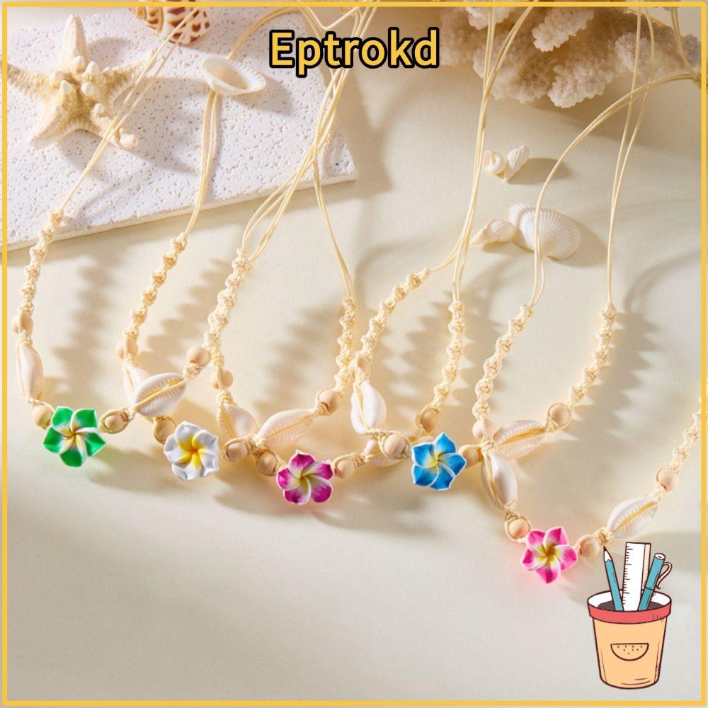EPTRO สร้อยคอเปลือกหอย,เชือกทอมือ Bohemian Bohemian Bohemian Choker,ศิลปะปรับความยาวดอกไม้หวานดอกไม้