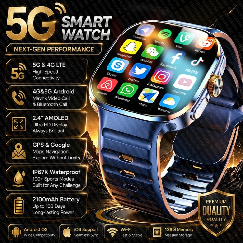 ใหม่ผู้ชาย 4G 5G Call สมาร์ทนาฬิกา WiFi เครือข่ายสังคม App Google แผนที่ดาวน์โหลด 128GB หน่วยความจํา