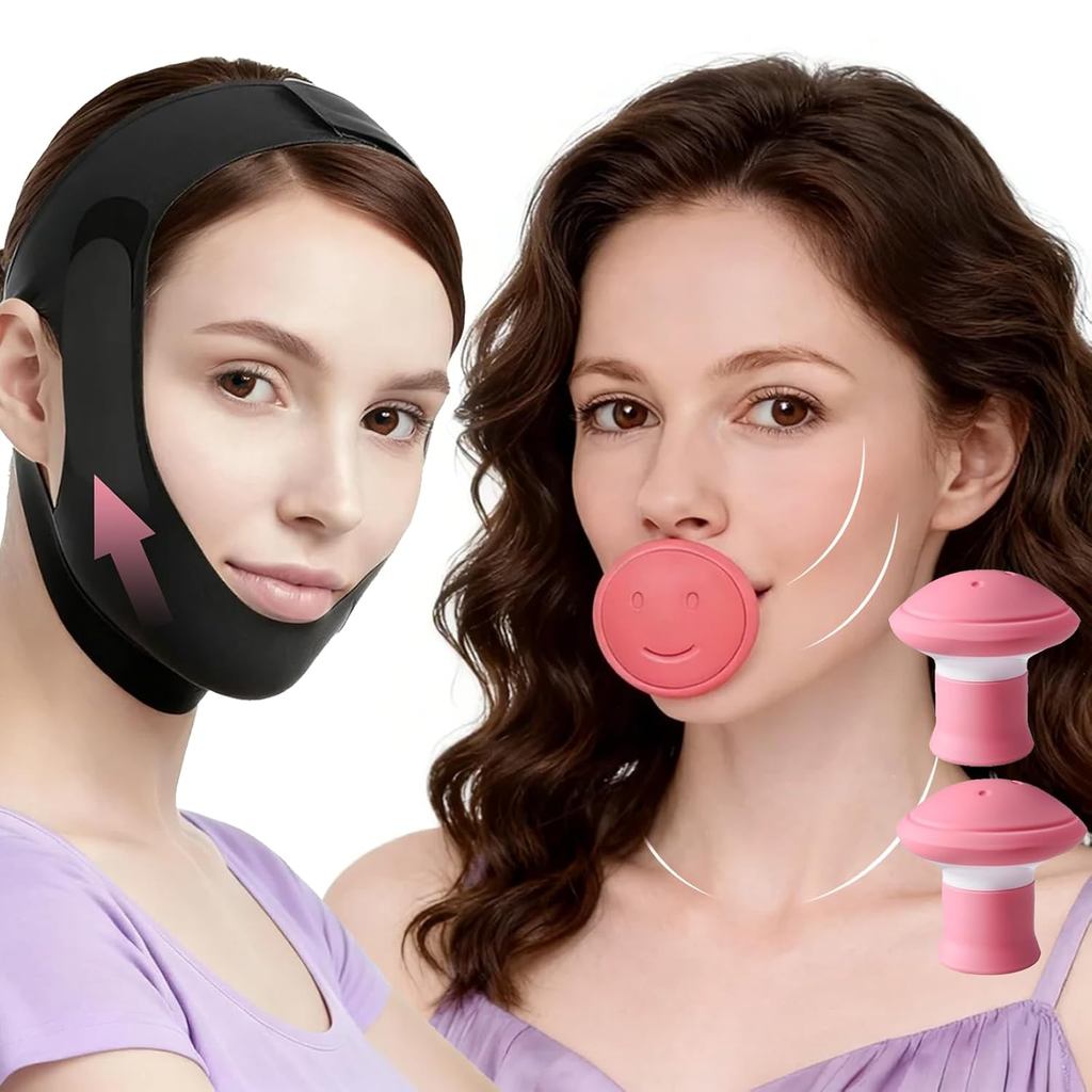 2 ชิ้น Jawline Exerciser และสายรัดคางสําหรับนอนหลับ, Jawline Shaper, V Line Lifting Mask สําหรับผู้ห