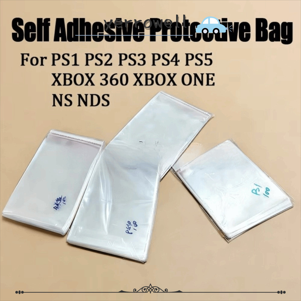 YERROWELL 100 ชิ้น Self-Adhesive กระเป๋าป้องกัน, Moisture-Proof กันฝุ่นเกม Disc กระเป๋า, วัสดุพลาสติ