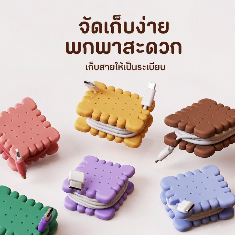 Cable Organizers ที่เก็บสายชาร์จ สายหูฟังน่ารัก รูปร่างคุกกี้ ป้องกันการสูญหาย