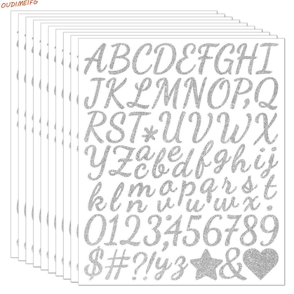OUDIMEIFG 5 แผ่น Glitter Letter สติกเกอร์,ตัวอักษรภาษาอังกฤษ AZ 2/1.5 นิ้วตัวอักษร Big Letter สติกเก