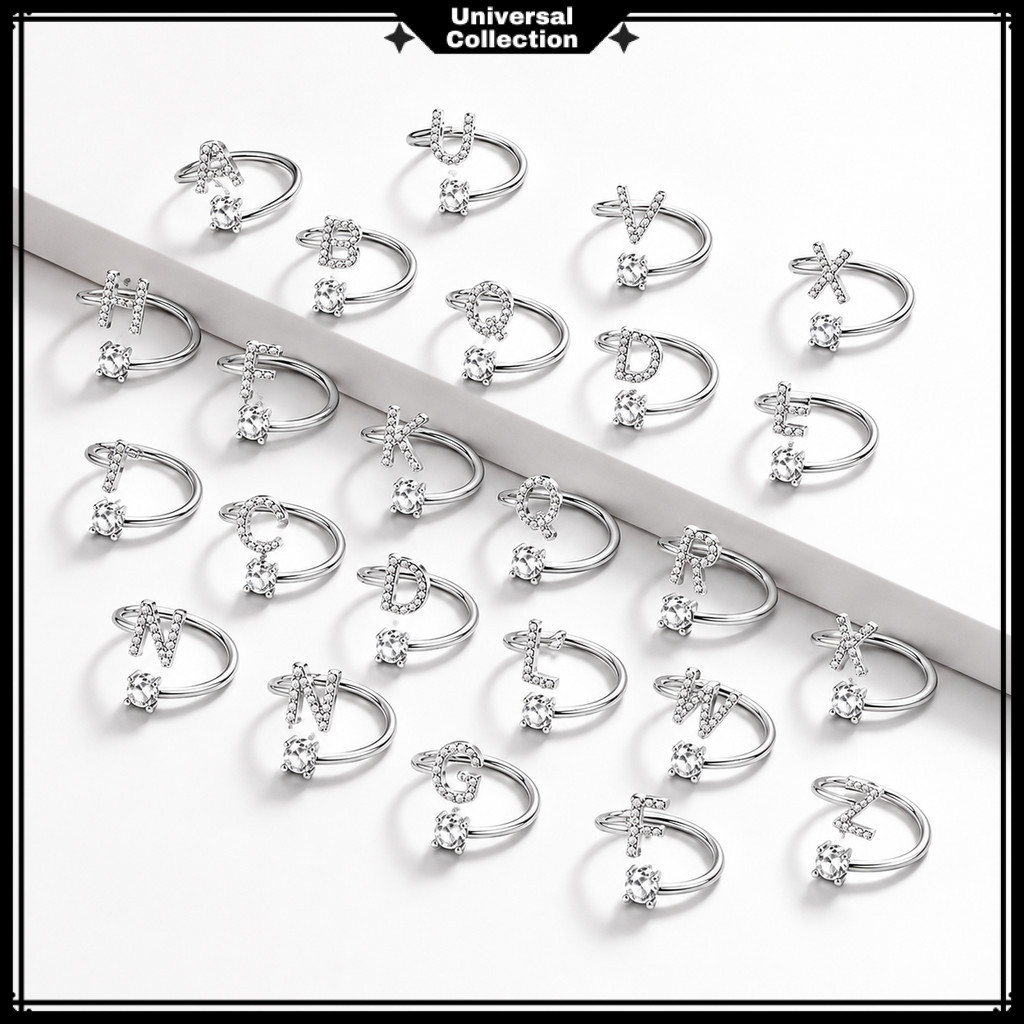 AZ ADJUSTABLE ALPHABET LETTER RING สําหรับผู้หญิง / AESTHETIC KOREAN ALPHABET RING / เครื่องประดับแฟ
