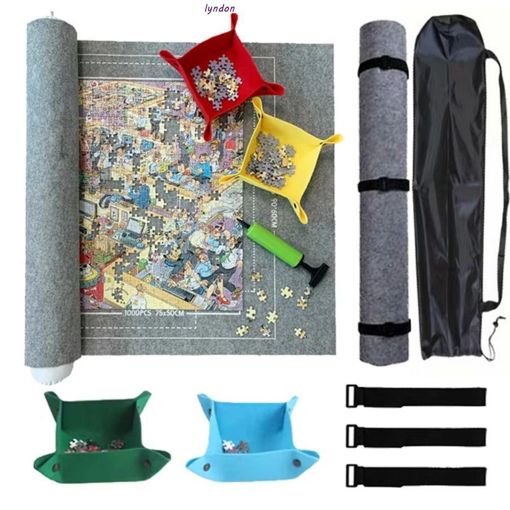 LYNDON Puzzle Saver Pad, Roll Up Non-Slip Jigsaw Puzzle Storage Mat Set, สูงสุด 3000 ชิ้นพร้อมถาดเรี