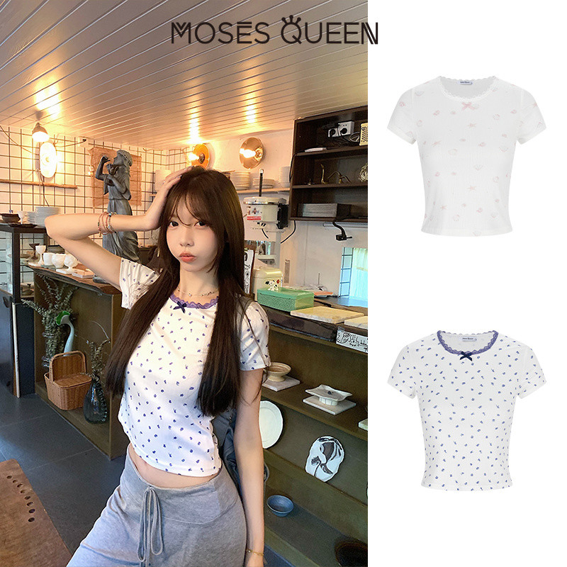 MOSESQUEEN تيشيرت كتف مكشوف بدانتيل وزهور — صورة 6