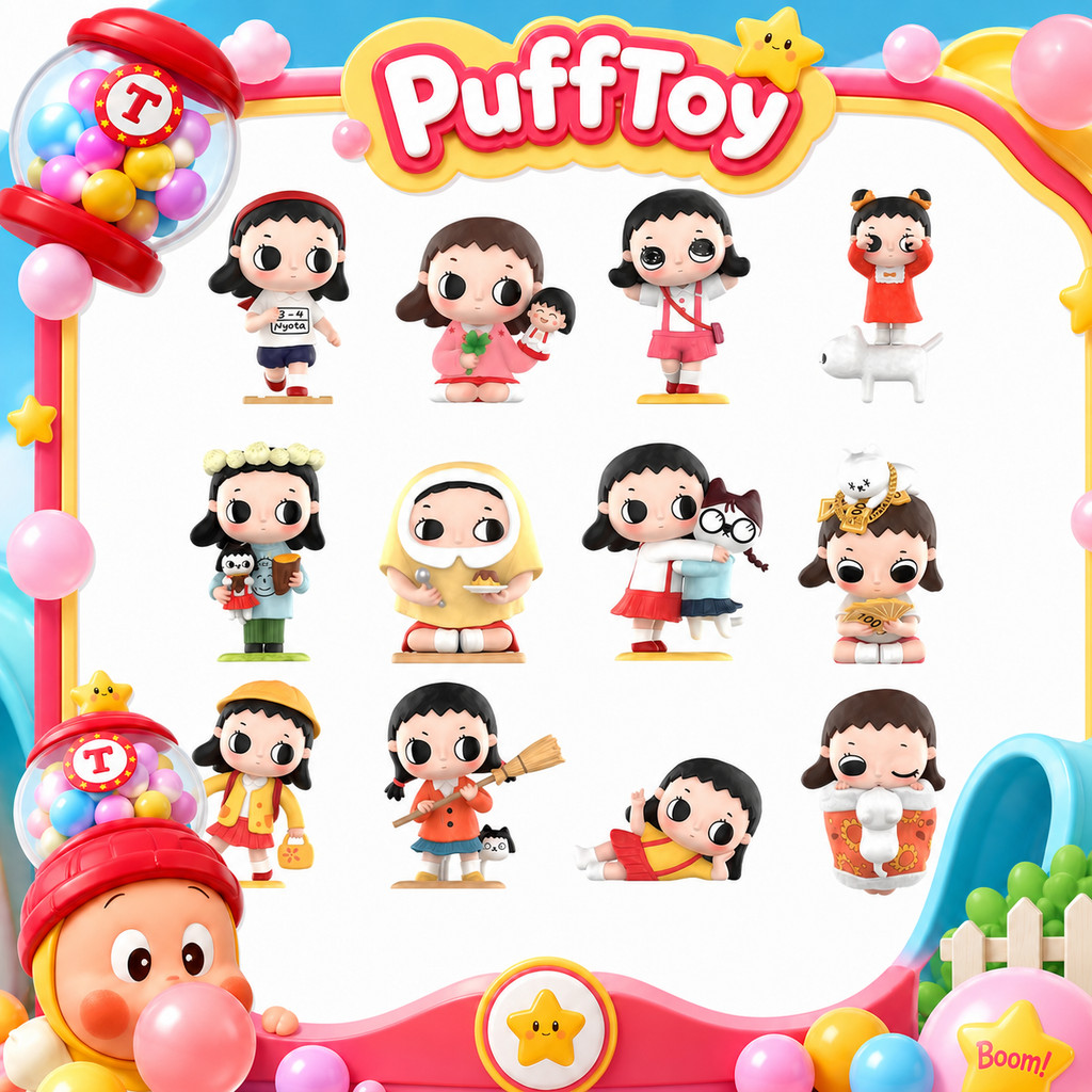 P POPMART Nyota x Cherry Maruko Joint Series ฟิกเกอร์ของเล่นกล่องปริศนา