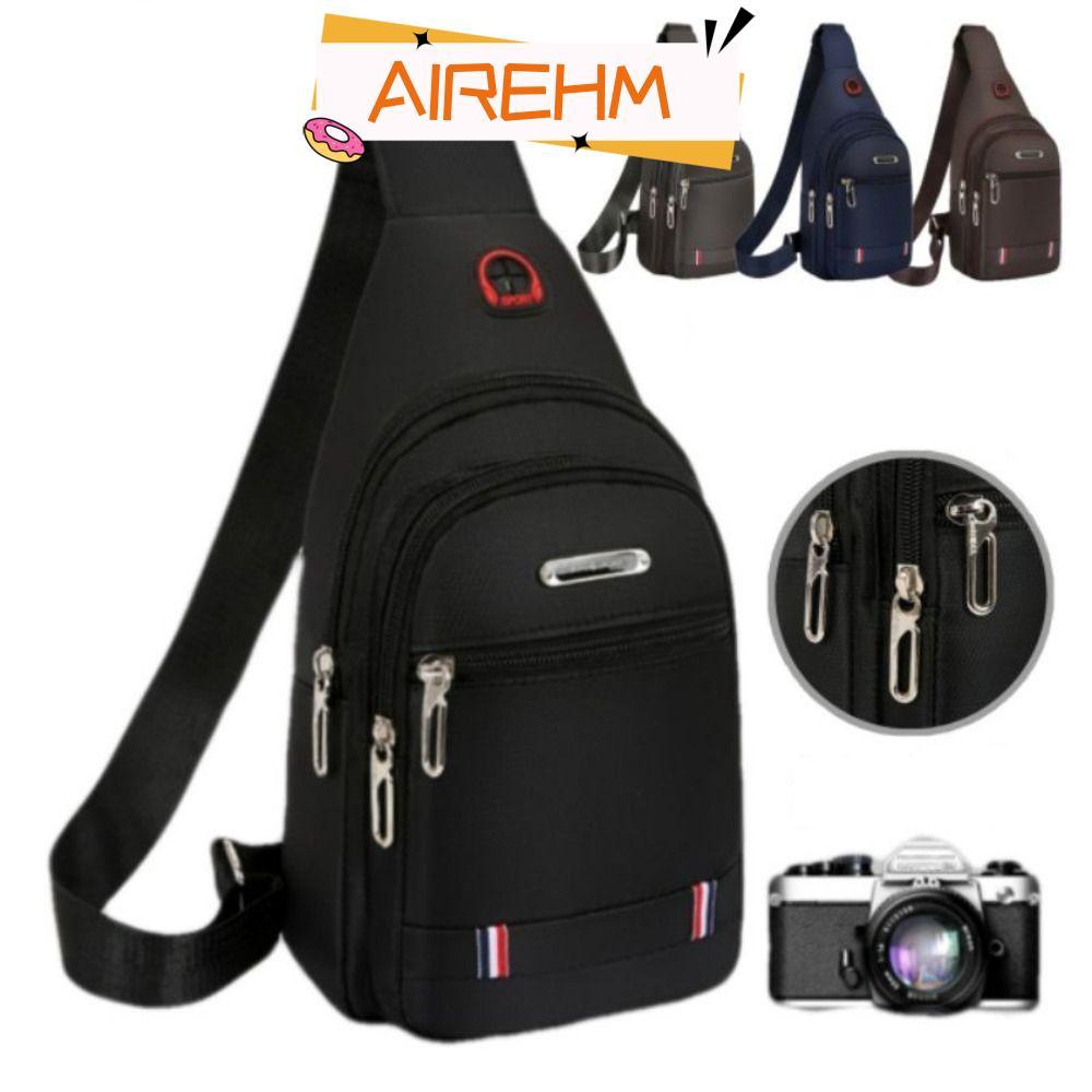 AIRE1HM Men Messenger กระเป๋า, ผ้า USB Charge Port Men Crossbody Bag, สีดําสีฟ้าสีเทาสีน้ําตาลสี่เหล