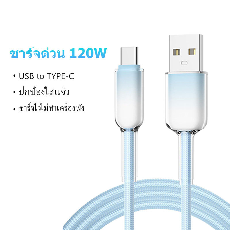 สายชาร์จเร็ว 60W ของแท้ เหมาะสำหรับอุปกรณ์ Android Type-C และ lP สายชาร์จเร็วถักลายไล่เฉดน้ำแข็ง