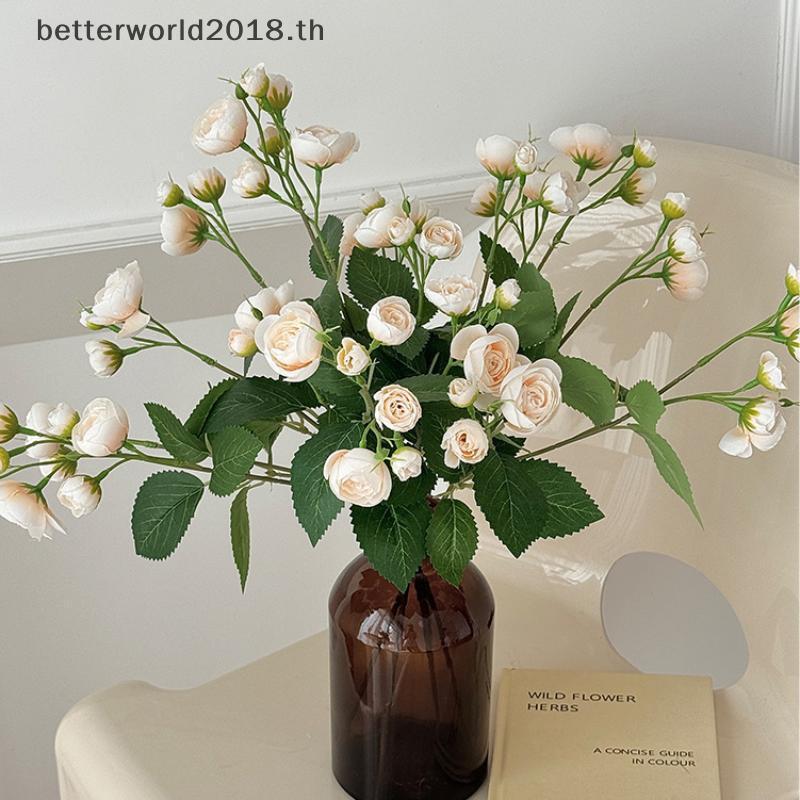 [bet] 12 หัวล้างทําความสะอาดได้ชาประดิษฐ์ Rose Bouquet ดอกไม้ปลอมที่สมจริงสําหรับตกแต่งลานบ้านสวน [T