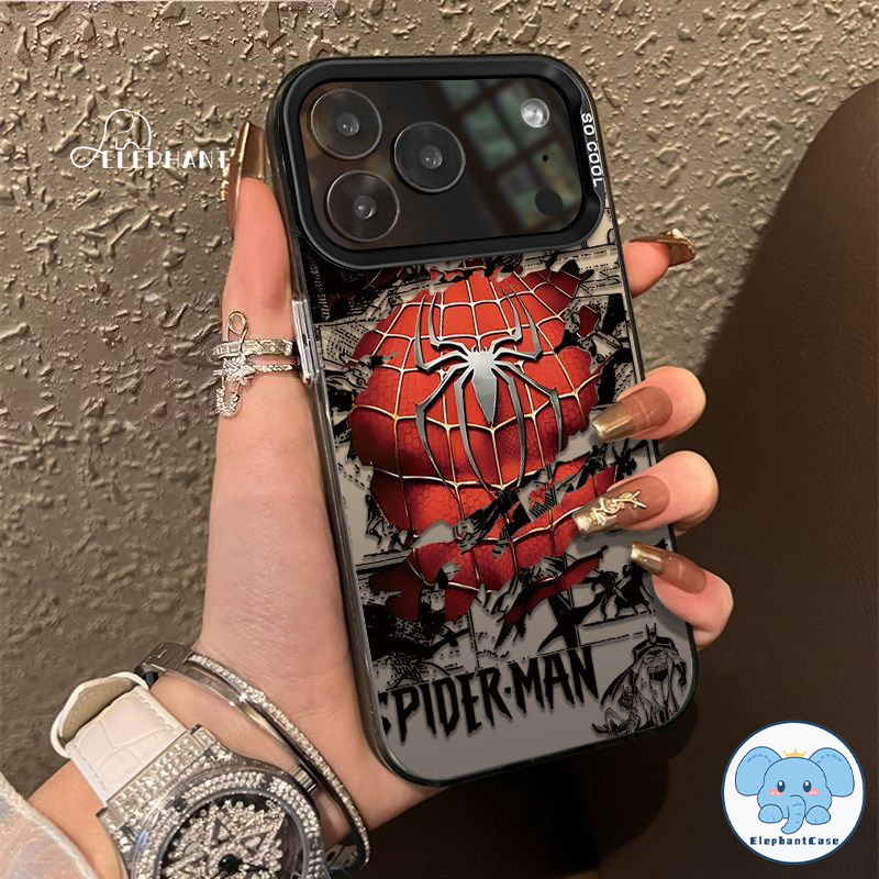 สำหรับ IPhone 16 7 8 15 Plus XR 15 13 11 16 14 12 Pro Max X XSเคสอีเล็กโทรพลATING ลายใยแมงมุม สไปเดอร์แมน ป้องกันกระแทก