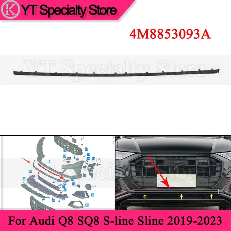 47HF การบด 4M8853093แถบตัดกันชนหน้าสําหรับ Audi Q8 SQ8 S-line Sline 2019-2023 ด้านหน้า Lip Deflector