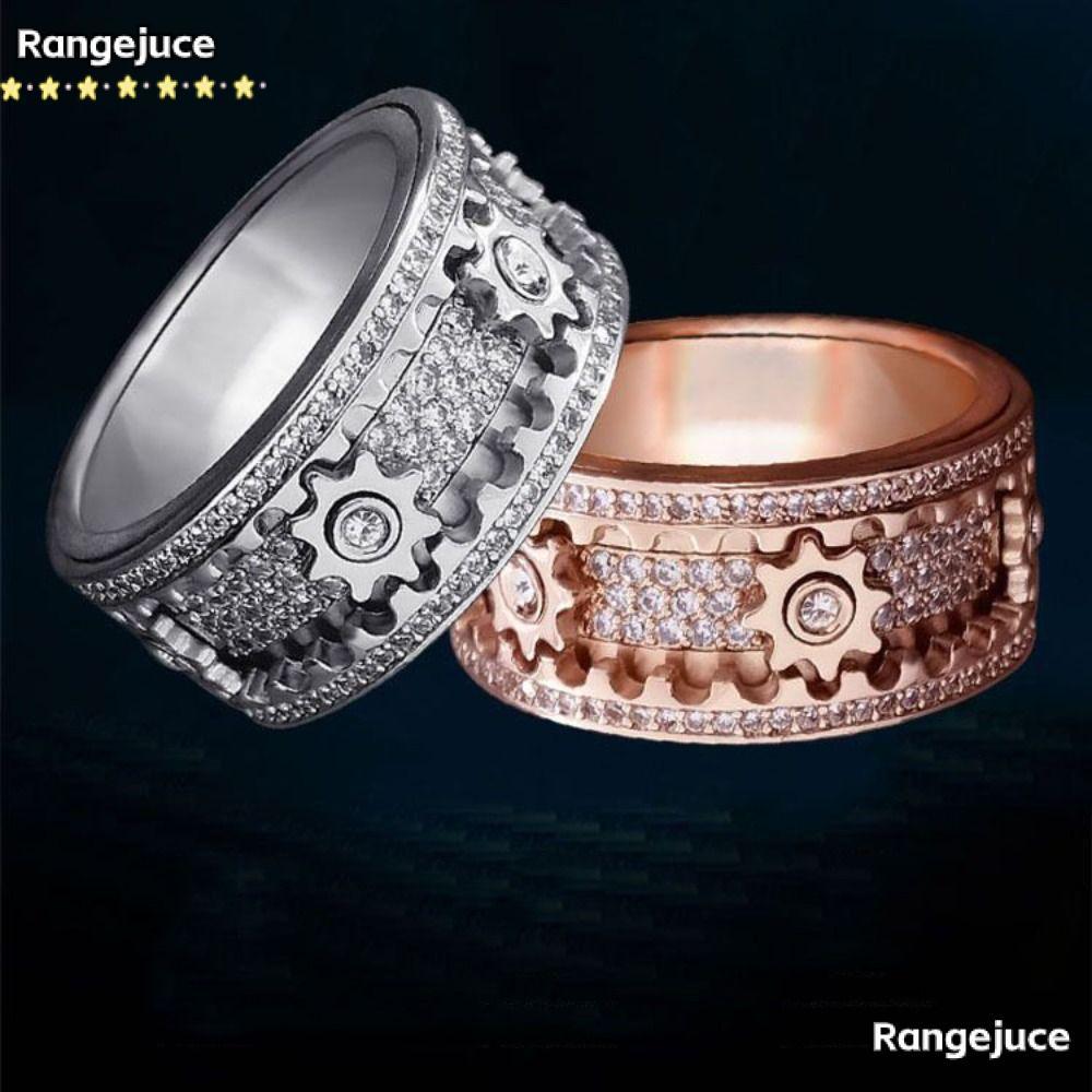 RANGEJUCE Gear Spinner Rings Handmade Diamond หมุน Ornament Band Ring
