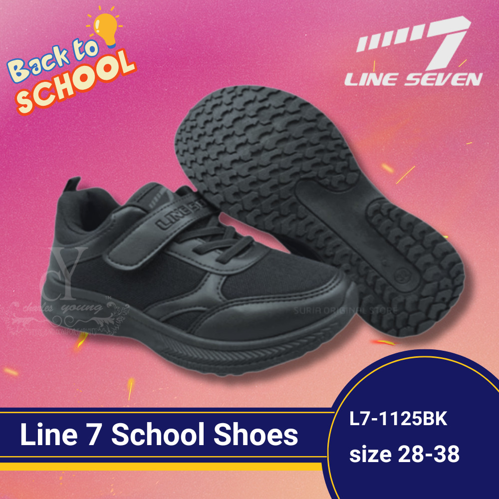 LINE 7 1125BK Design Lace + Strap Black Shoe Kasut Sekolah LINE 7 Hitam / Kasut Sekolah Hitam 1125BK