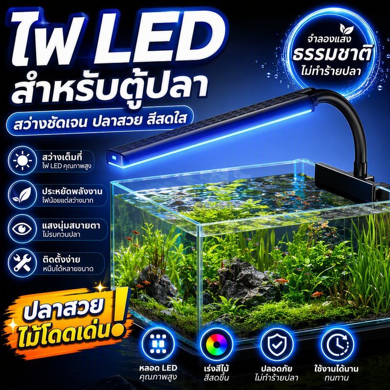 โคมไฟตู้ปลา ไฟตู้ปลาเเบบหนีบ LED แบบหนีบ แสงสว่างเพียงพอ ปรับมุมได้360°