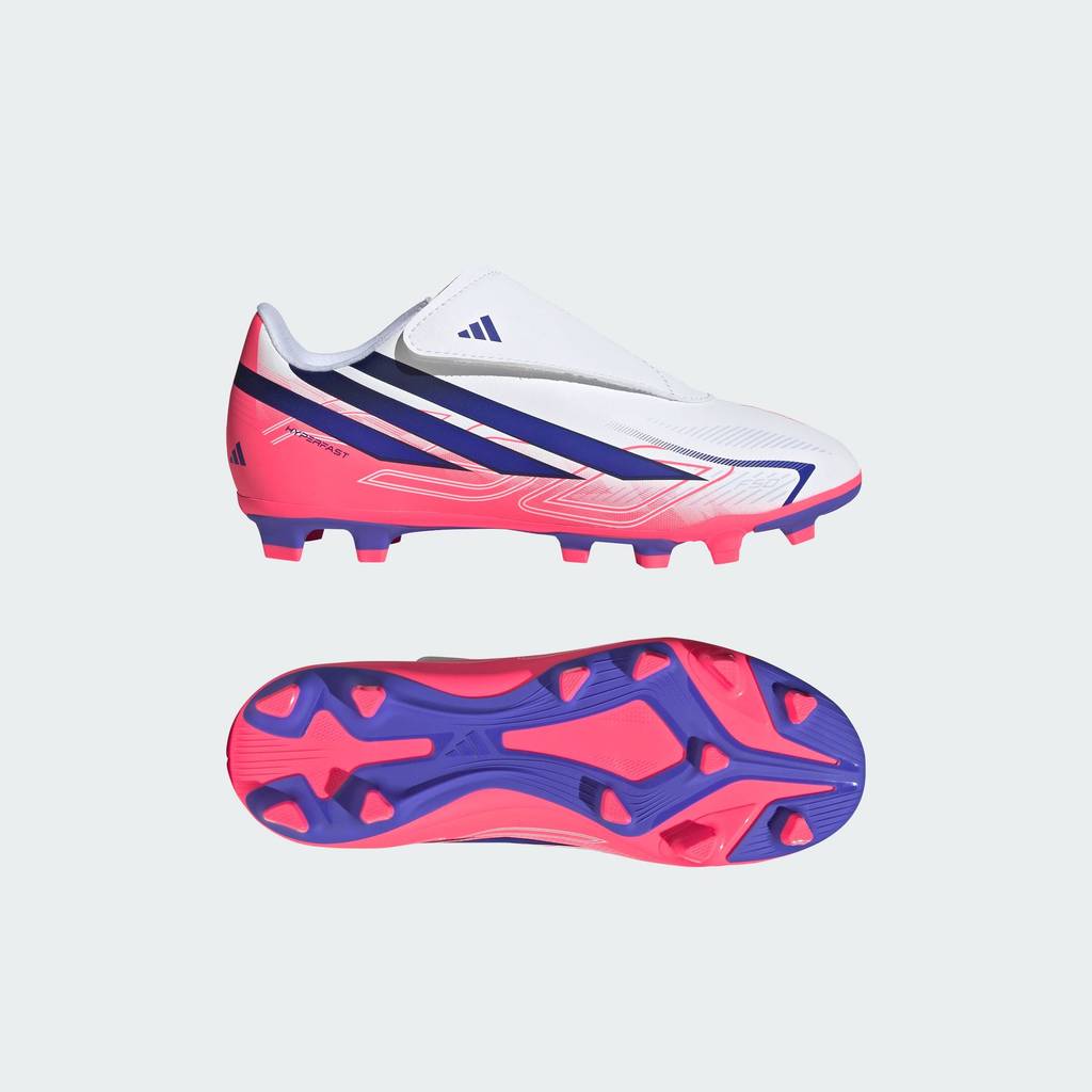 adidas ฟุตบอล รองเท้าฟุตบอล F50 Hyperfast Club Velcro Firm Ground / Multi Ground สำหรับเด็ก เด็ก สีขาว KK1333