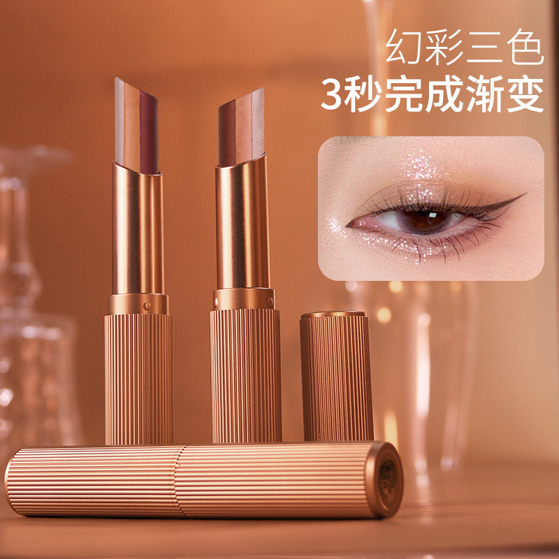 YZS Radiant Eyes Gradient Tricolor Eyeshadow Stick Highlighter Brightening Easy-to-Mold Matte Fine ก
