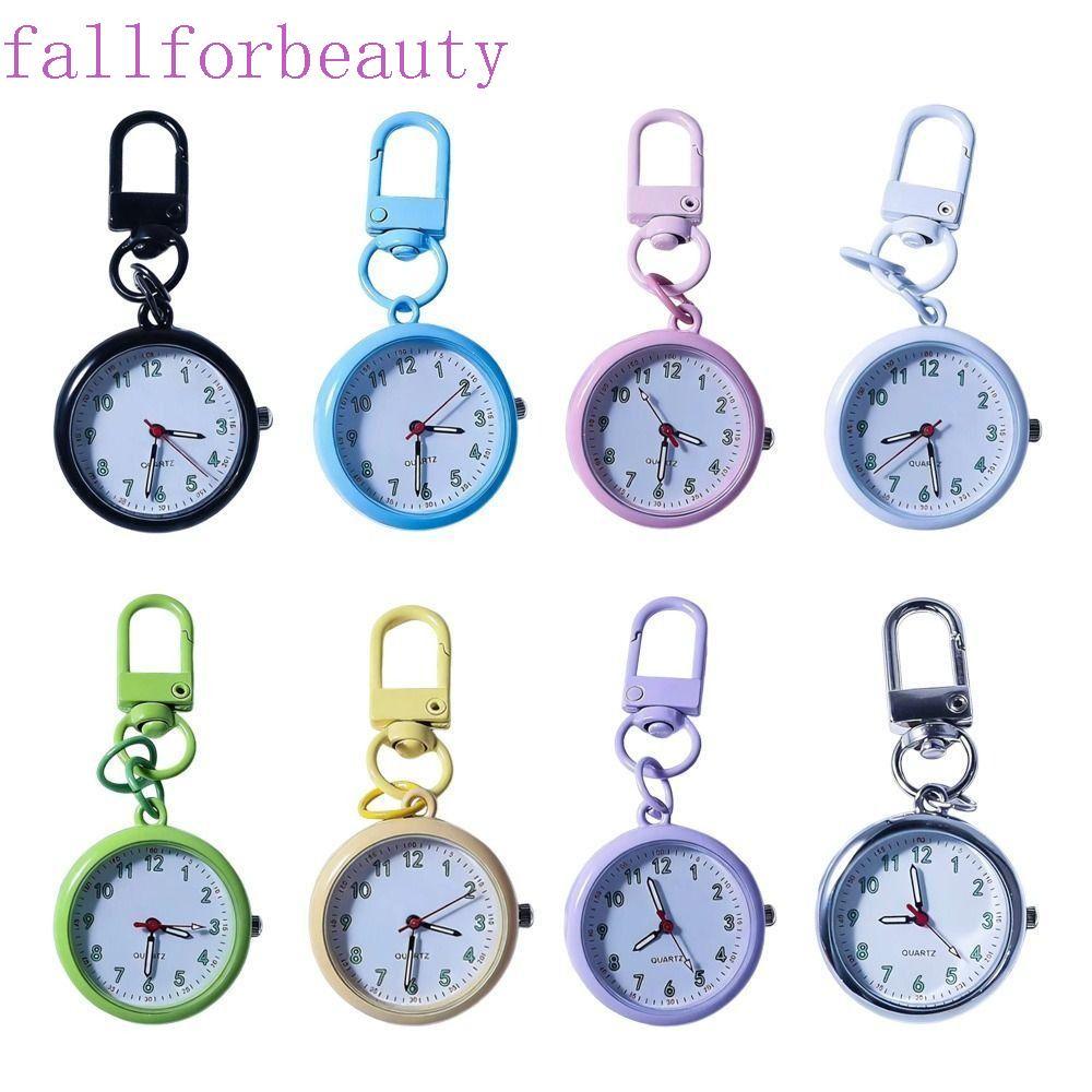 FALLFORBEAUTY พวงกุญแจนาฬิกาพก, Easy Reading Quartz Movement Key Chain Fob Clock, Metal Lightweight 