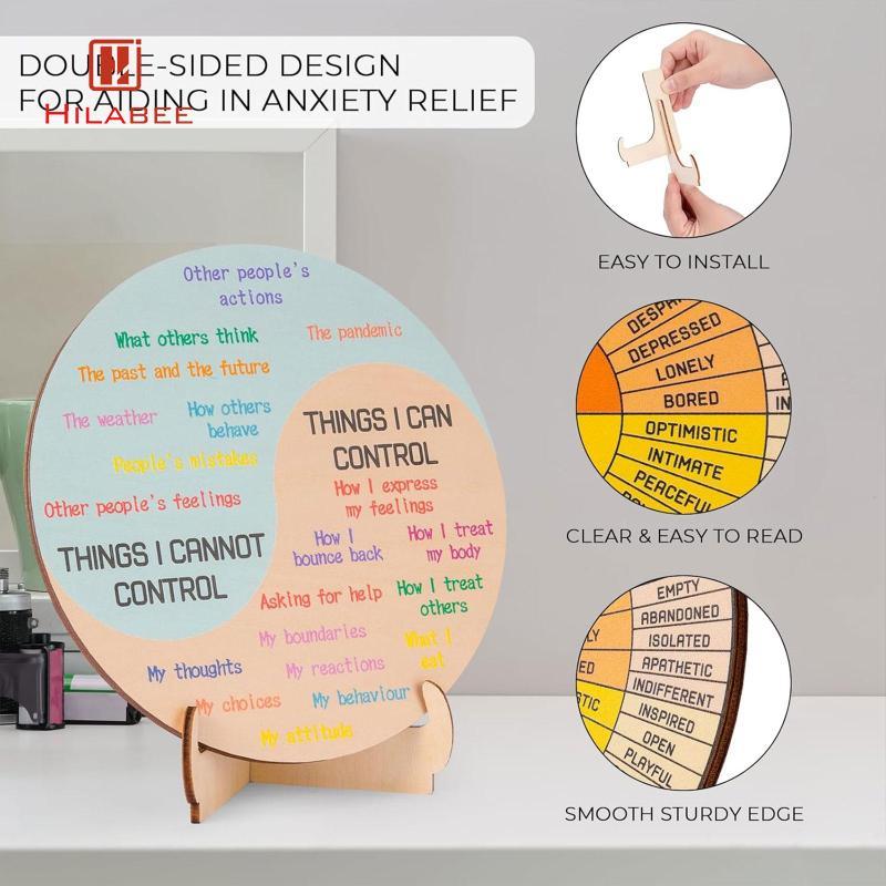 [UsusexaMY] Boxwood Feelings Wheel Double Sided Emotion Chart Desk Decor Mindfulness Tool พร้อมขาตั้
