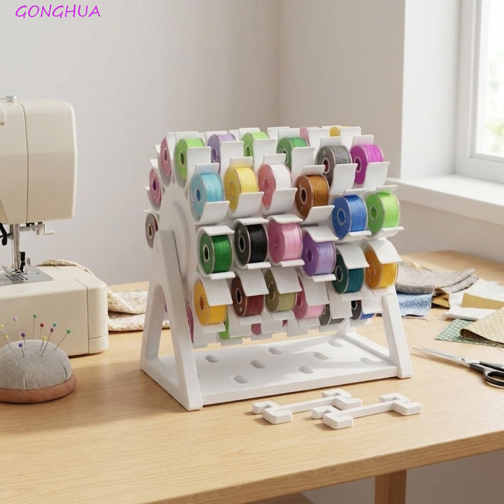 GONGHUA หมุน Bobbin Thread Organizer, 60 ช่อง 3D พิมพ์ด้ายเย็บผ้า Spool Holder, Minimalist DIY เย็บ Hand Crank ฐานกันลื่น Windmill Bobbin Storage Rack เย็บปักถักร้อย