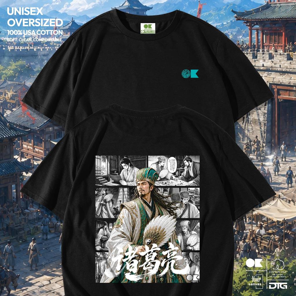 OK Apparel เสื้อยืดคอกลม ลาย ขงเบ้งมังงะ ทรง oversize Cotton USA พร้อมส่ง