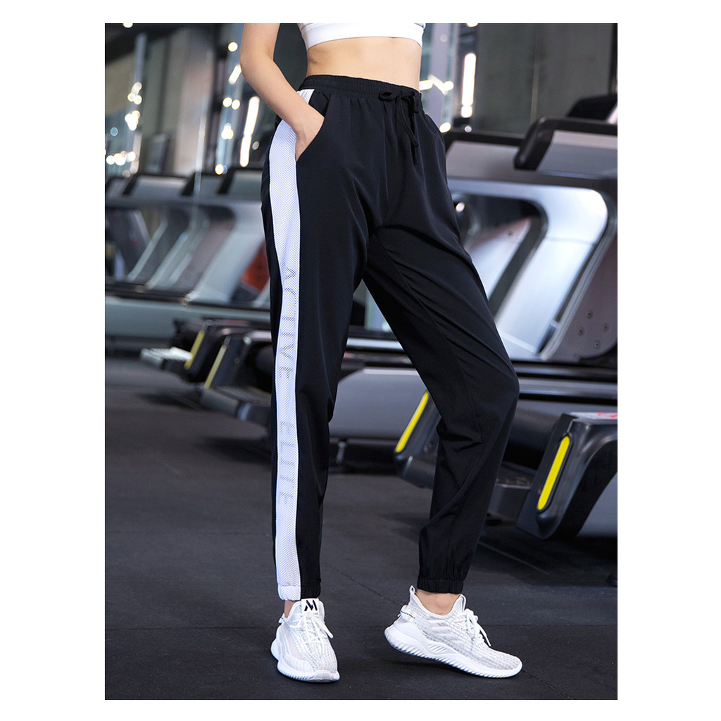 กีฬาหลวมกระชับ Slimmer ดูเอวยางยืด Lace-Up กางเกงกีฬาผู้หญิงวิ่งออกกําลังกายกางเกงบาง Quick-Drying L
