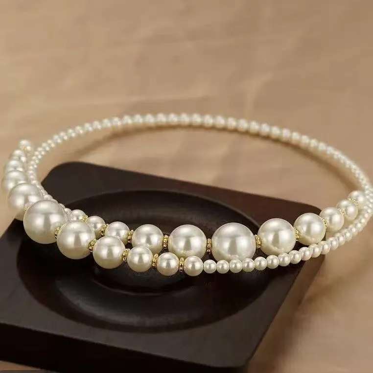 Qixi ของขวัญไม่สม่ําเสมอ Cross Double Layer Pearl สร้อยคอพรีเมี่ยม Retro Collarbone เครื่องประดับแฟช