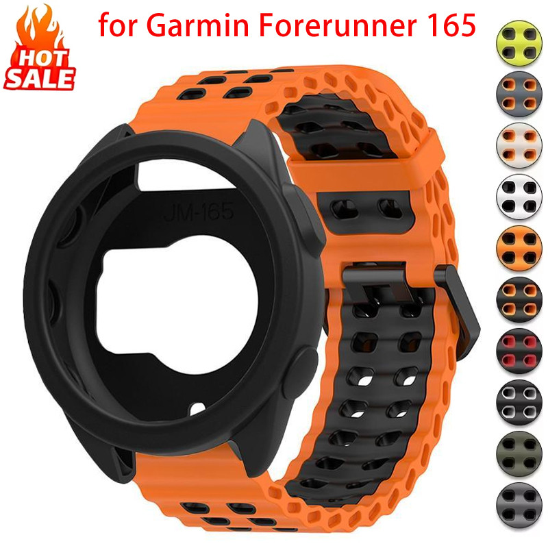 สายรัดซิลิโคนแบบสปอร์ต + เคสสําหรับผู้เบิกทาง Garmin 165 สายรัด Soft Hollow Protector Cover Breathable Band