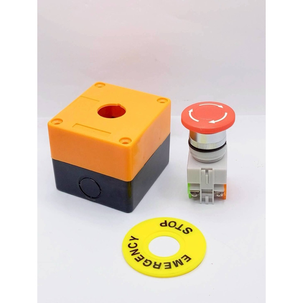 ส่งไว คุณภาพ Emergency Switch box อีเมอเจนซี่สวิทซ์ ปุ่มฉุกเฉิน Push Button Switch 22mm  ป้าย เนมเพล