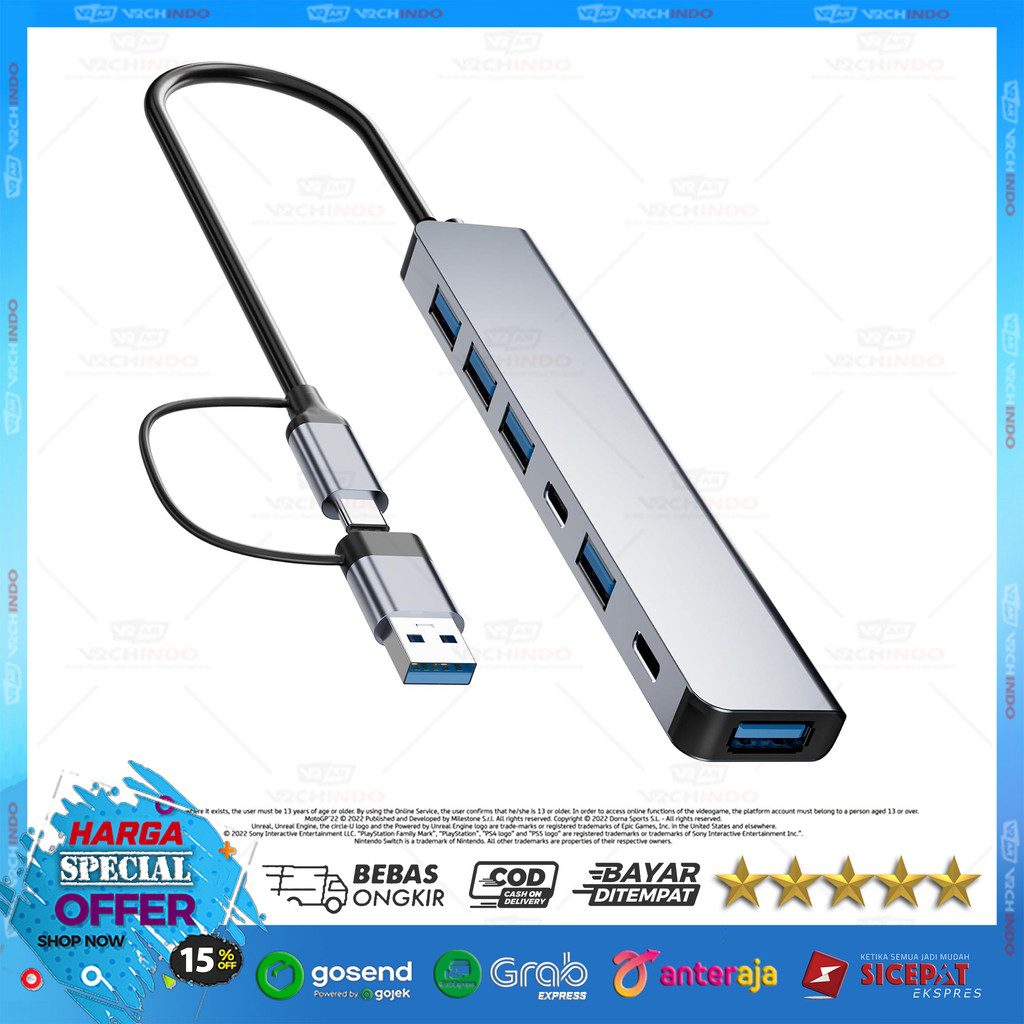 USB Hub 7 in 1 / USB C Hub Multiport 7 พอร์ตอะแดปเตอร์สําหรับแล็ปท็อป MacBook PC และแท็บเล็ต