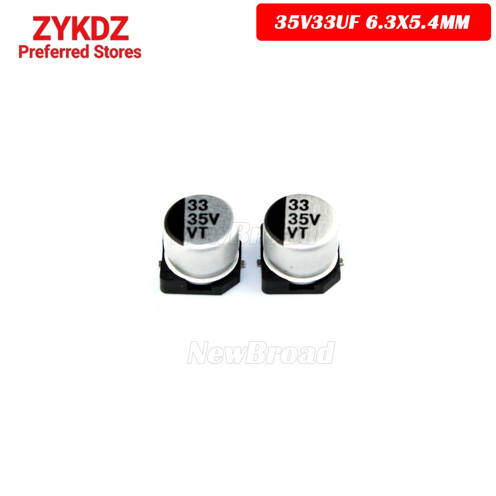 10PCS SMD ตัวเก็บประจุอลูมิเนียมอิเล็กโทรลีติค 35V33UF 6.3*5.4 มม.33UF35V 35V 33UF