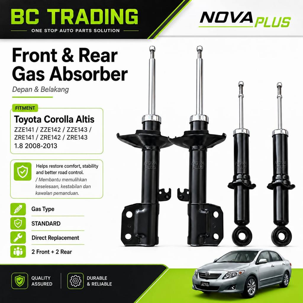 โช้คอัพแก๊สด้านหน้าด้านหลัง NOVA PLUS สําหรับ Toyota Corolla Altis ZZE141 ZZE142 ZZE143 ZRE141 ZRE14