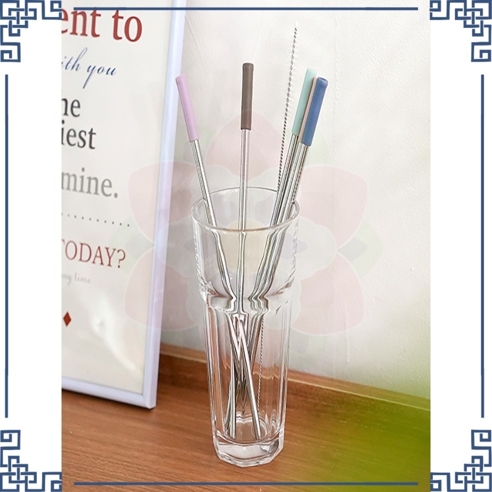 [Daiso Korea] ชุดหลอดสแตนเลสพื้นฐานและแปรงล้างหลอด 5 ชิ้น สำหรับใช้ในบ้านและห้องครัว