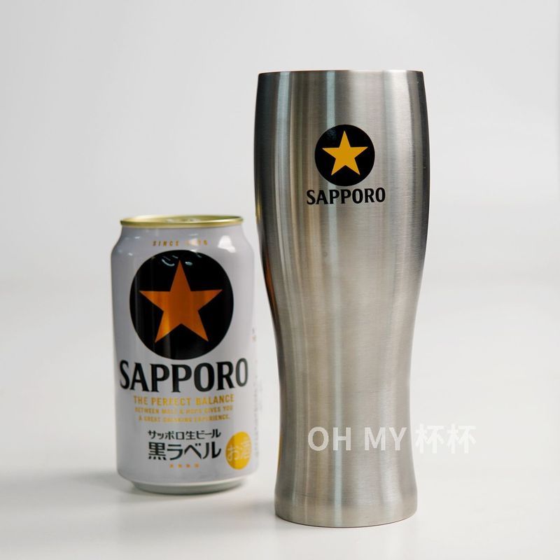 ญี่ปุ่นญี่ปุ่น SAPPORO SAPPORO ป้ายสีดําเบียร์ Star ยี่ห้อ SAPPORO แก้วสแตนเลสเอวแคบแก้วเบียร์ Coole