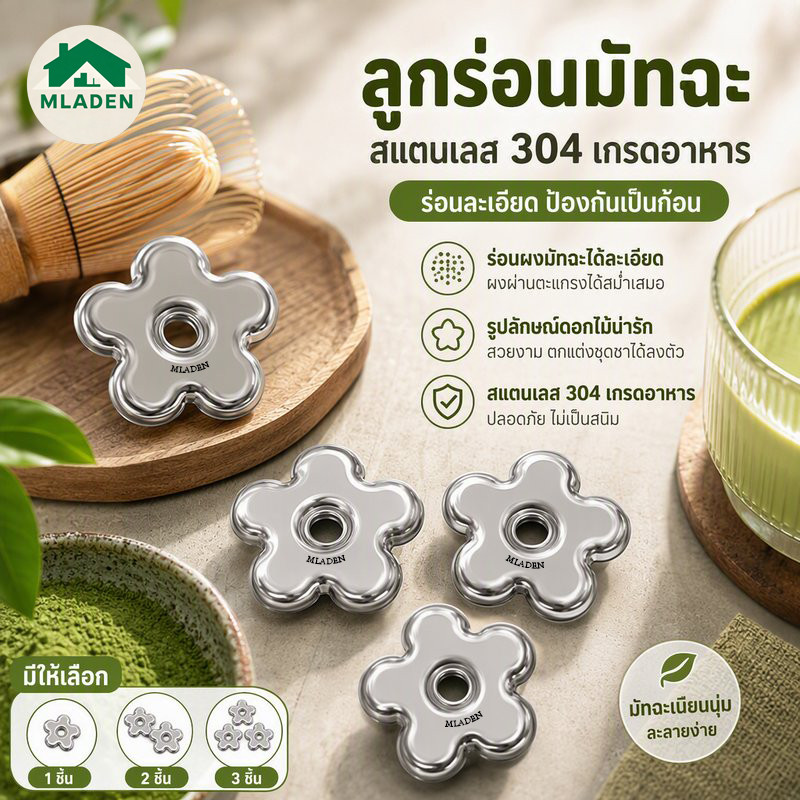MLADEN ลูกร่อนมัทฉะ สแตนเลส 304 ตะแกรงร่อนผงมัทฉะ กันจับตัวเป็นก้อน Matcha Sifter Anti Caking