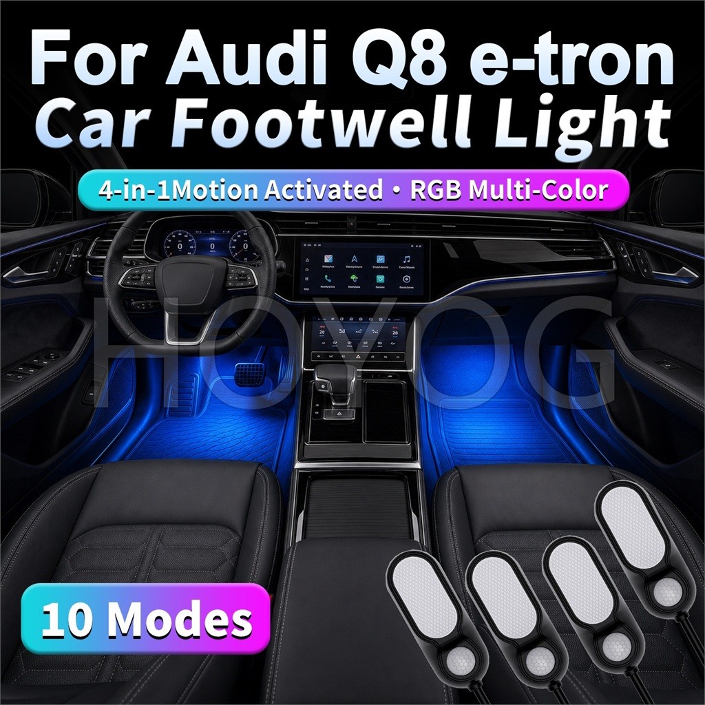 สําหรับ Audi Q8 e-tron 2018-2026 4 หัวรถ Footwell Light 5V USB Powered Motion Sensor 10 โหมด Non-Wir
