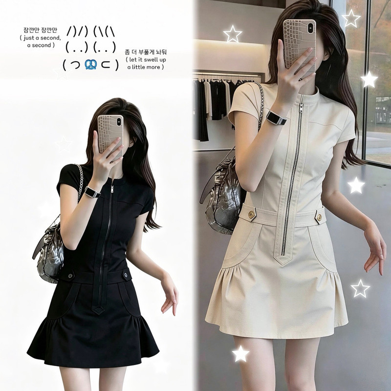 [จํากัดเวลา Seckill] เวอร์ชั่นเกาหลี Small Ruffled Overall Dress การออกแบบฤดูร้อนหญิง Super Good-look Slim-fit A-line กระโปรง