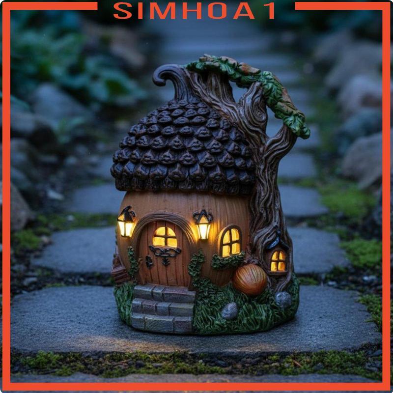 [Simhoa1] พลังงานแสงอาทิตย์ Acorn House เปิด/เปิดใช้งานอัตโนมัติ Lighted Fairy House Acorn Garden ตุ