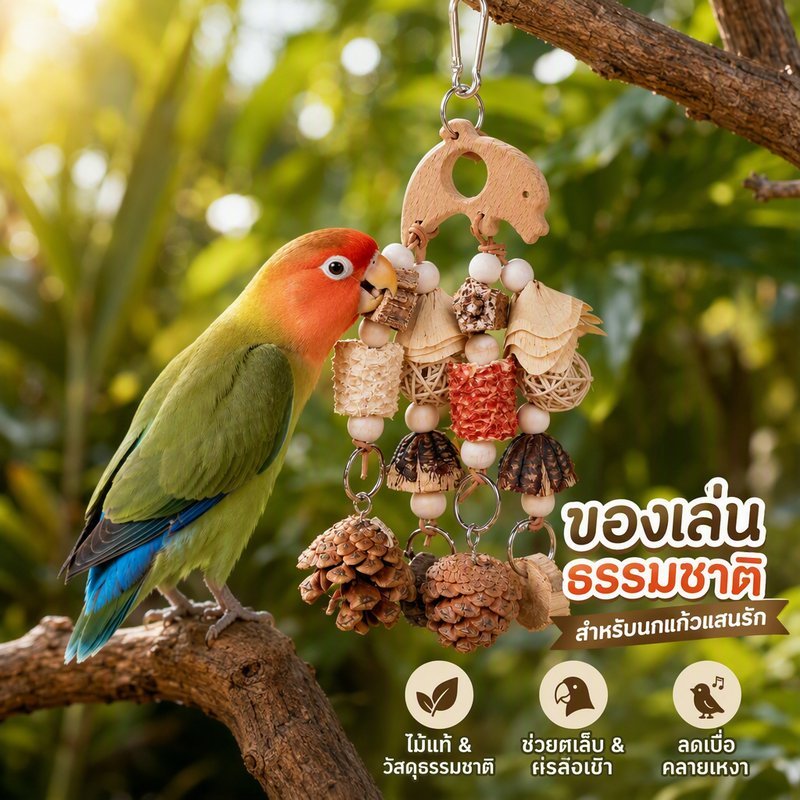 ของเล่นนกแก้ว ของเล่นกัดแทะไม้ธรรมชาติ ถั่ว ลูกสน ขัดฟันจะงอยปาก แขวนกรง แก้เบื่อ