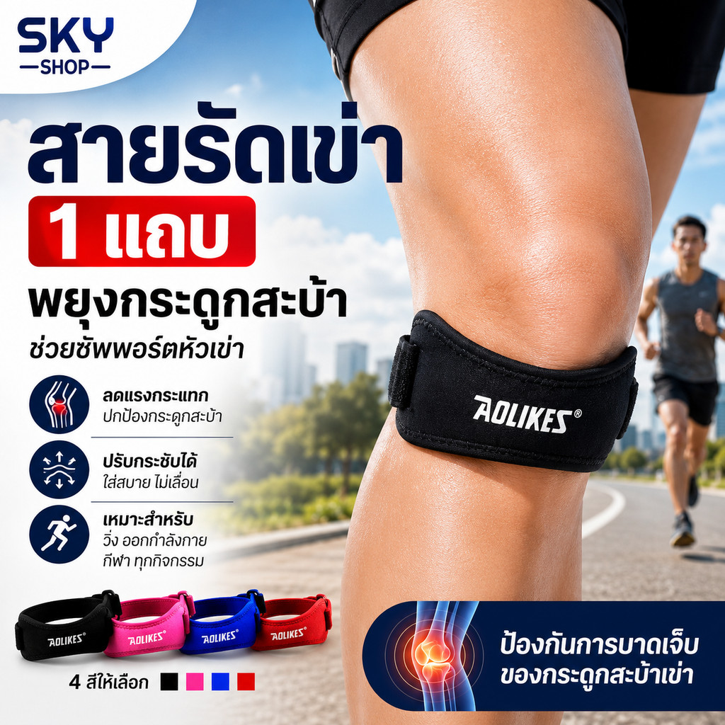 SKY สายรัดเข่า 1 แถบ ที่รัดเข่า สนับเข่า พยุงกระดูกสะบ้า ซัพพอร์ตหัวเข่า สำหรับวิ่ง กีฬา ออกกำลังกาย