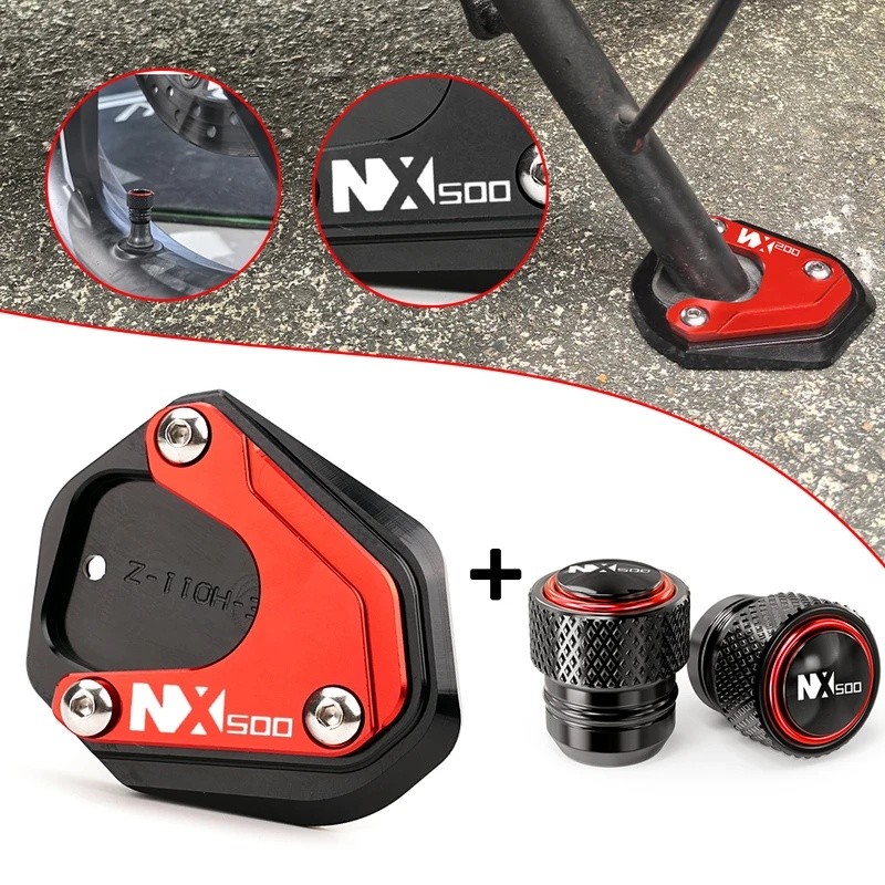สําหรับ HONDA NX500 500NX NX 500 อลูมิเนียมรถจักรยานยนต์ Kickstand ขาตั้งขยายเท้า Pad ยางวาล์ว Caps 