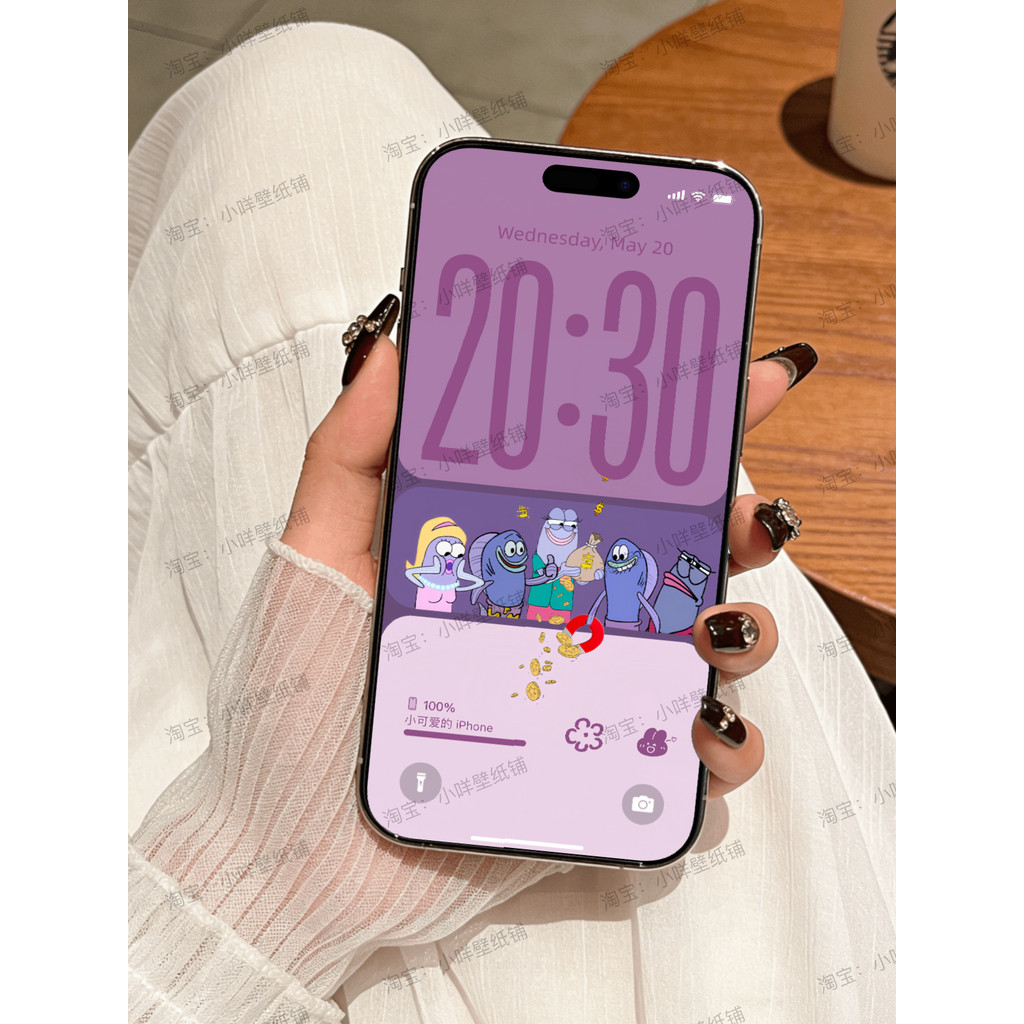 389 | IOS26 Biqibao Residents | วอลล์เปเปอร์ SpongeBob SquarePants สีลาเวนเดอร์
