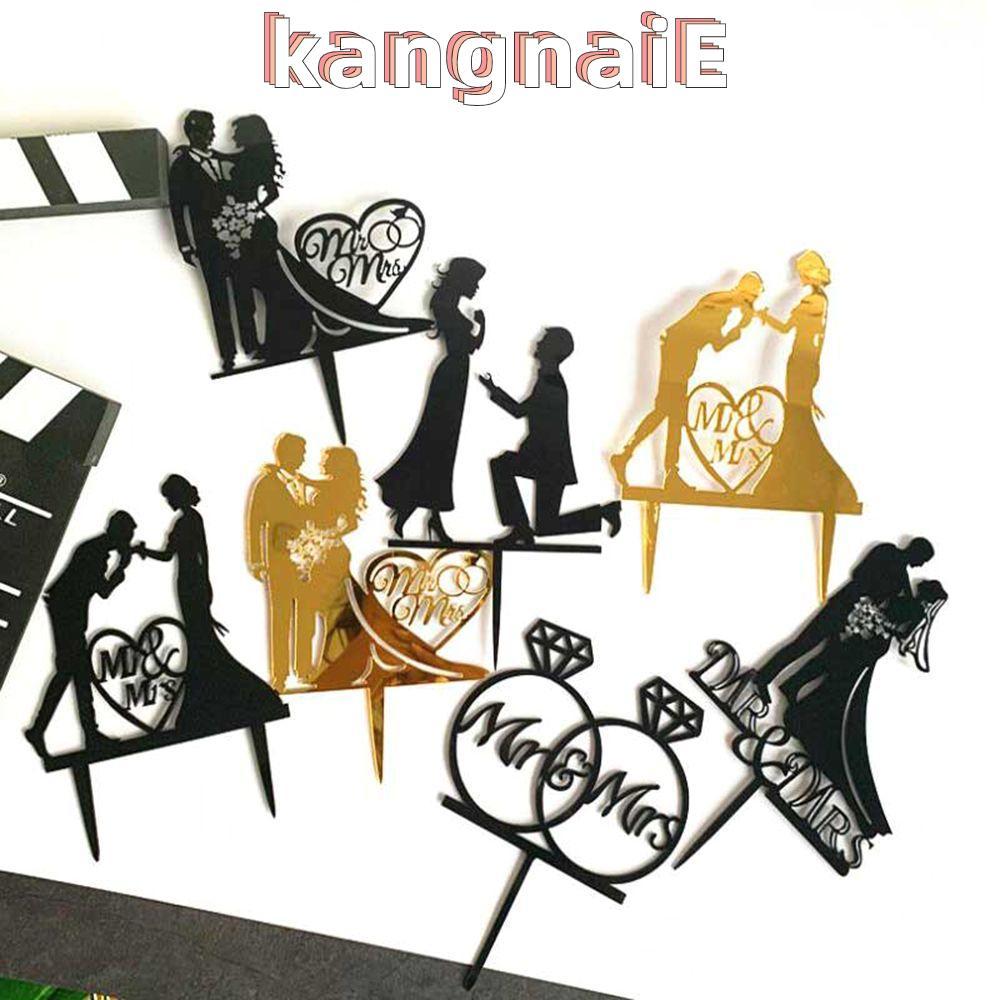 KANGNAI เค้ก Topper ผู้ใหญ่โปรดปราน DIY หัตถกรรมสีดําทองเจ้าสาวเจ้าบ่าว Mr Mr Mr Mrs