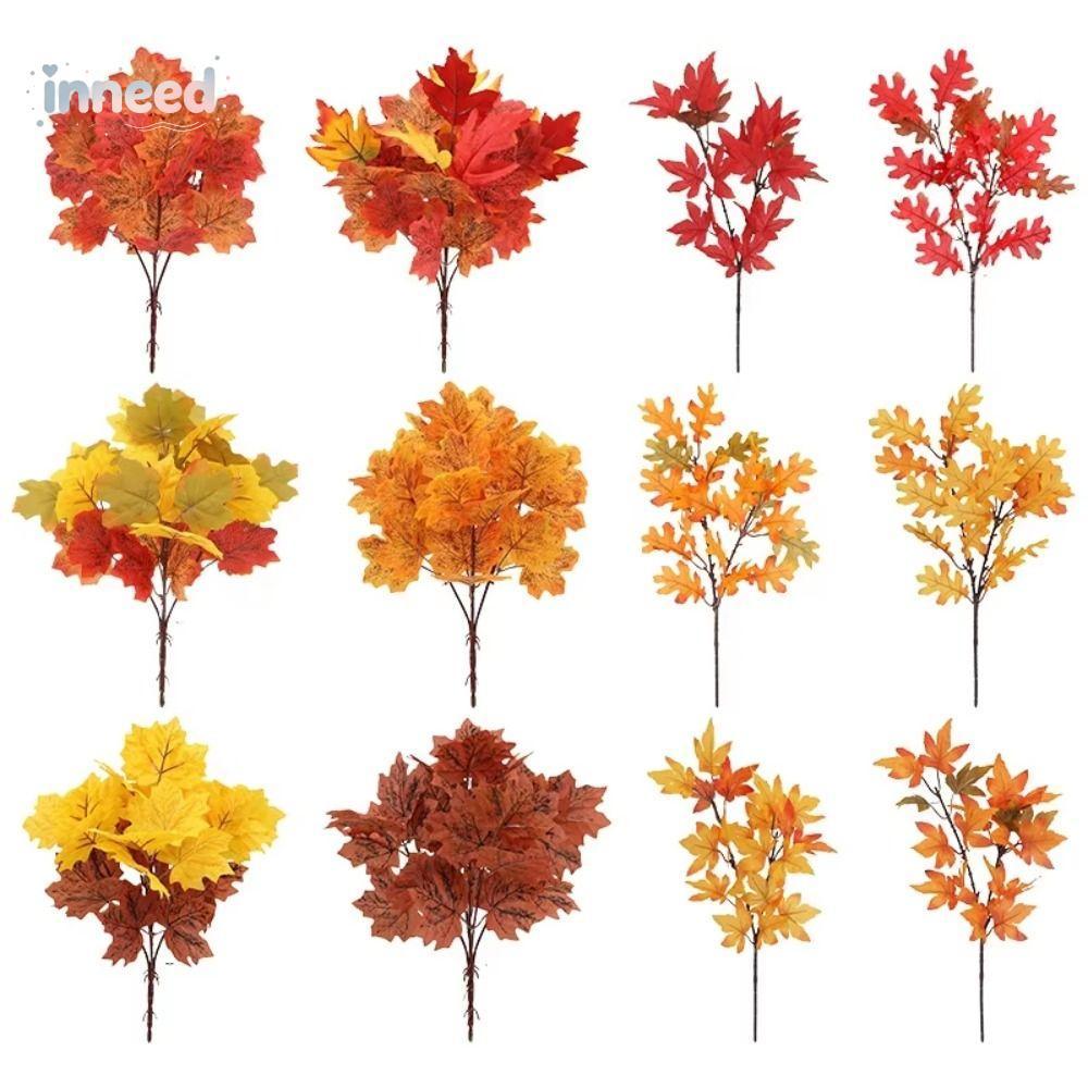 INNEED 2 ชิ้นฤดูใบไม้ร่วง Fallen Decor, Maple Leaf Shape สีธรรมชาติประดิษฐ์ Maple Leaf, เหมือนจริงก้